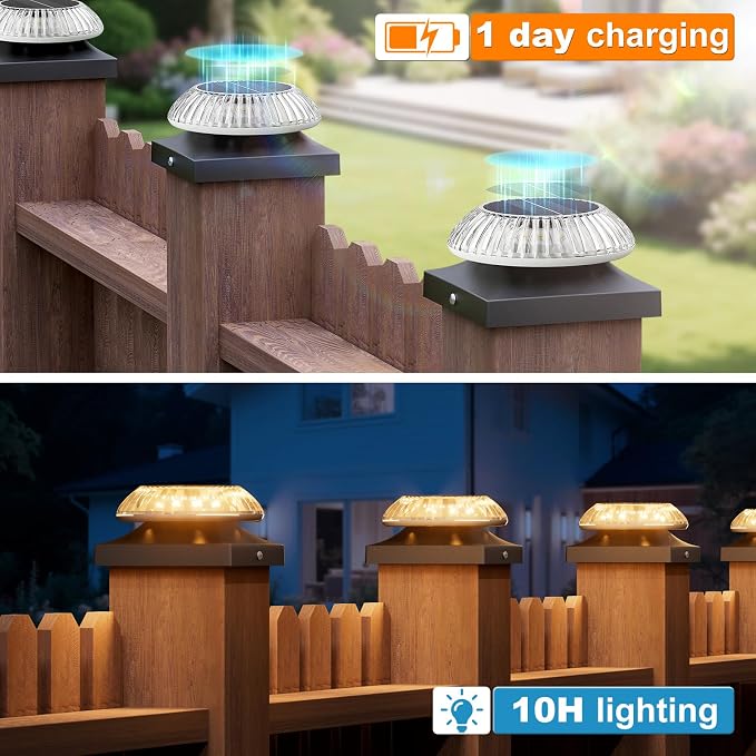 VOLISUN Solar Post Cap Lights 12pack, Black Solar Fence - Post Lamps Outdoor Waterproof, with Warm/Natural/Cool Light,for 4x4 Wooden/Vinyl