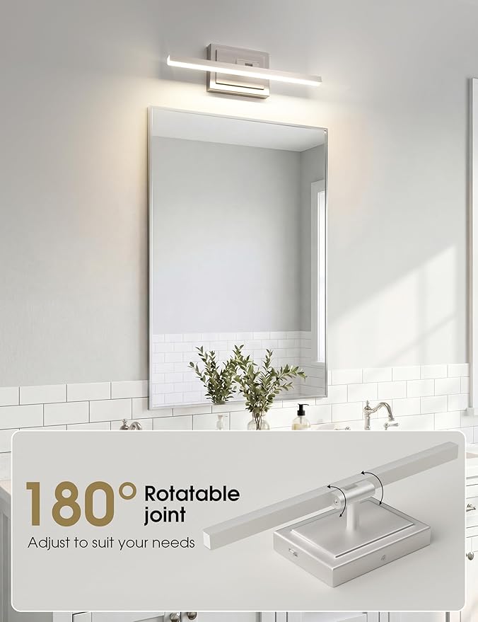 VOLISUN Modern Bathroom Vanity Light 15.7 inch, Rotatable, 12W Dimmable 5CCT Led Bathroom Light Fixture Over Mirror, Brushed Nickel Bar Vanity Light for Bathroom Mirror Restroom-ETL Certificated