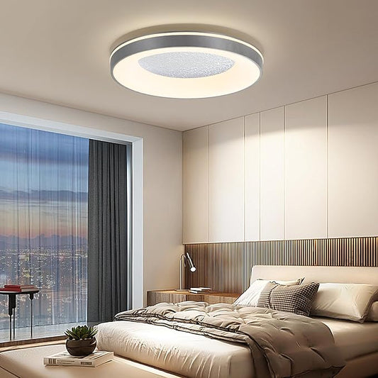 LED Flush Ceiling Light, 15in Grey Round Ceiling Light Dimmable 3000K/4500K/6500K Color Recessed Lamp for Living Room, Bedroom, Office,Hallway