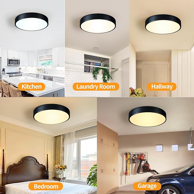 Black Flush Mount Ceiling Light 12 inch LED Dimmable Ceiling Lamp 24W 5CCT(2700K-5000K) Modern Close to Ceiling Light Fixture for Bedroom Foyer Kitchen Entryway Closet Hallway