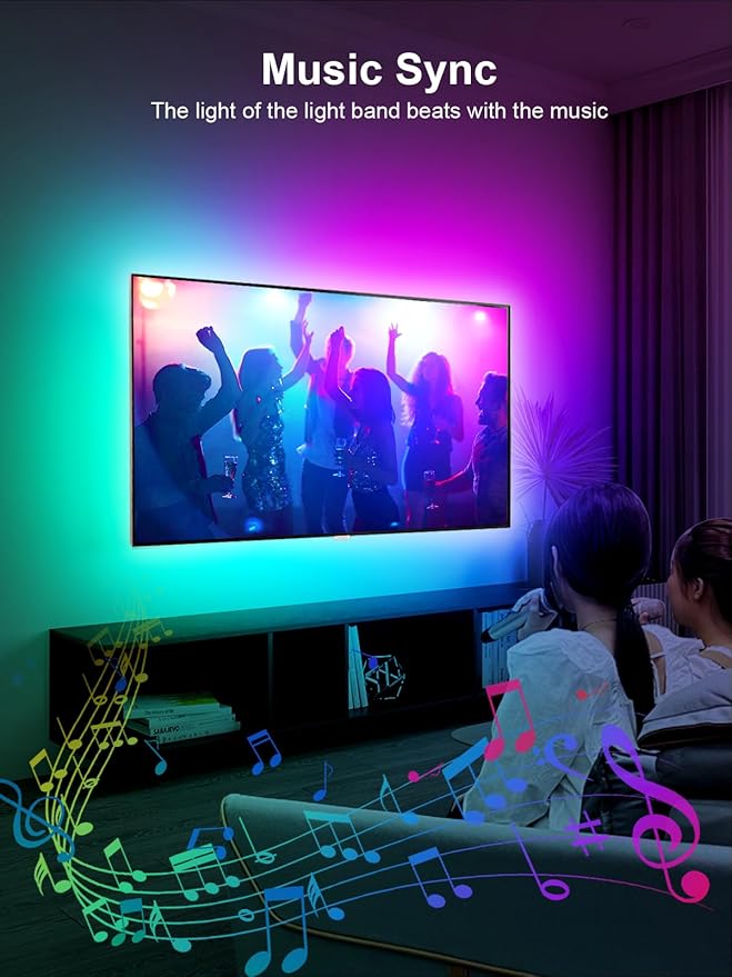 Tyute TV Led Lights, 16.4ft TV Lights Strip for 45-75 Inch with Remote, Music Sync Bluetooth APP Control TV Lights Behind USB Powered for Bedroom