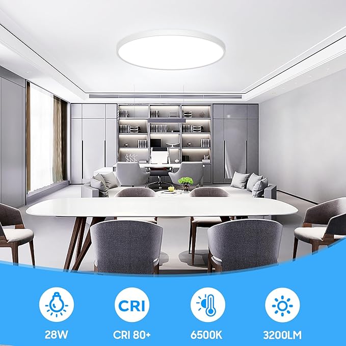 Flush Mount Ceiling Light Fixtures,12inch Flat led Light for Ceiling,6500K 3200LM Ultra Thin Round White Lamp for Bedroom Kitchen,Bathroom,Garage,Living Room, Dining Room - 2PCS