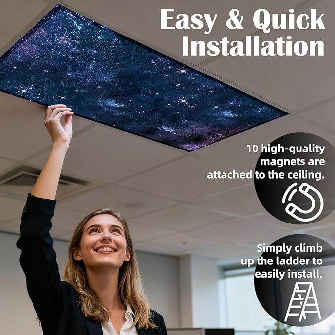 ANGSYLTH 8 Pcs Fluorescent Light Covers - 4 x 2 Feet Covers for Ceiling Lights, 8 x 10 Magnetic Light Filters for Classroom, Office, Hospitals