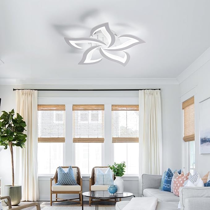 Goeco LED Flower Ceiling Light, Modern Light Fixture, 6500K Cool White Light Acrylic Flush Mount Ceiling Light for Bedroom, Living Room, Dining Room, Kitchen (5-Head White)