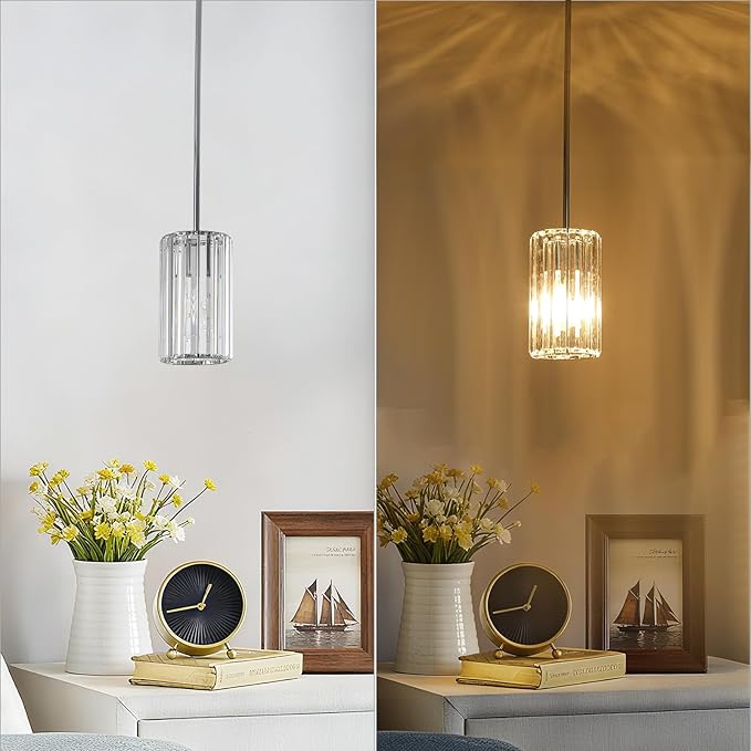 3 Pack Chrome Modern Pendant Lights Mini Chandelier Kitchen Island Pendant Lights Hanging Light Fixtures Adjustable Crystal Chandelier Fixture for Island Dining Room Hallway Bedroom