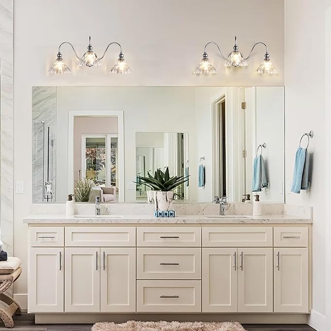 Chrome Bathroom Vanity Lights Modern Crystal Vanity Lighting Fixtures 3-Lights Bathroom Lights for Bathroom Bedroom Kitchen Living Room Dining Room