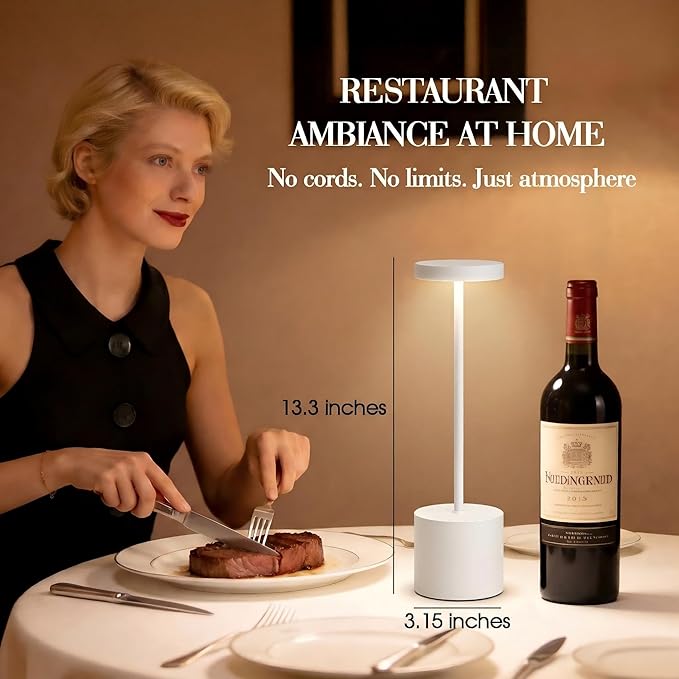 AUDLES Cordless Table Lamp – 2 Pack Rechargeable Table Lamps, 5000mAh Battery Operated Lamp with 3-Color Dimmable Light, Outdoor Table Lamp for Bedroom, Restaurant, Patio, Home Décor (White)