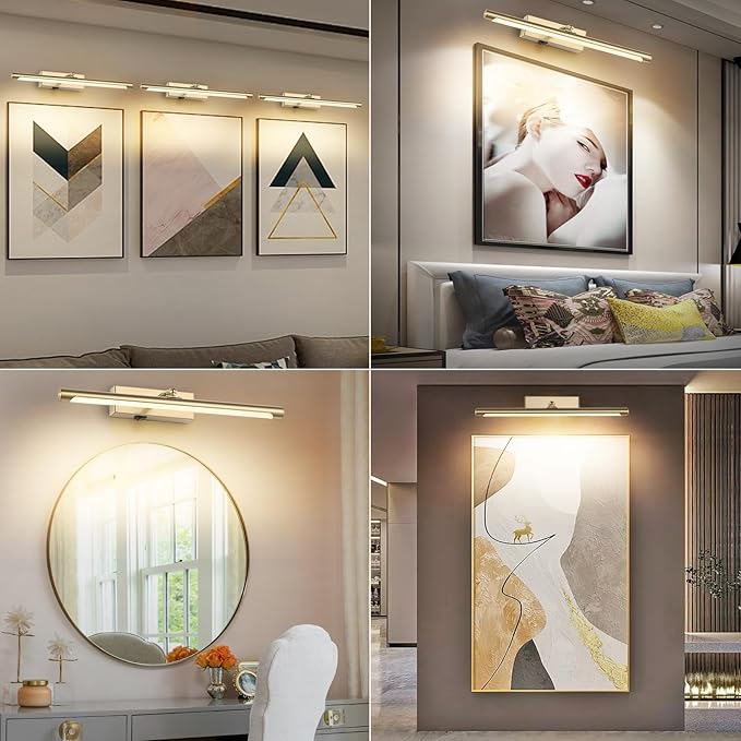 Picture Light for Wall Battery Operated, 20" Rechargeable Art Light with Remote and Timer for Painting, 9000mAh Wireless Wall Light for Display, Artwork, Portrait, Gallery, Gold