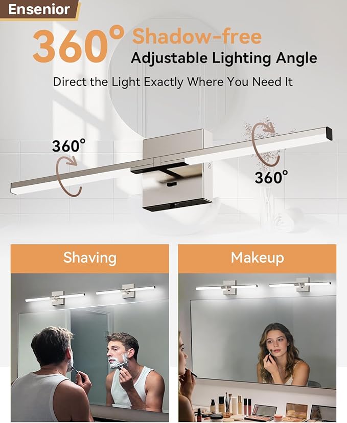 Ensenior Modern Brushed Nickel Bathroom Vanity Light 24 inch, Built-in Dimmer, 1100LM Dimmable 5CCT Led Bath Lights, Bar Vanity Light for Bathroom Mirror Cabinets Bedroom-FCC & ETL Certificated
