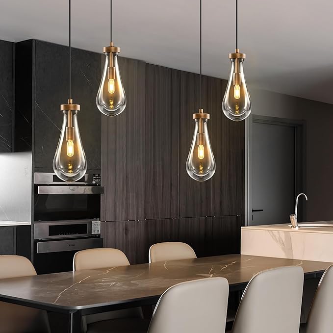 Raindrop Pendant Lights Kitchen Island: Copper Brown Teardrop Hanging Light - 2 Head Crystal Pendants Light over Dining Table - Durable Raindrop Lighting Fixture for Bedroom Hallway Bulbs Included