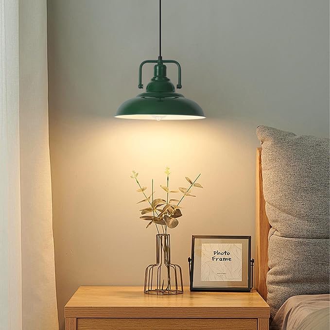 Farmhouse Pendant Light, 12.5inch, 3 Packs Green Kitchen Pendant Lights, Island Pendant Lights, Pendant Lights Kitchen Island, Pendant Light for Bedroom, Office, Kichen Sink, Library