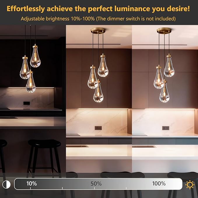 Raindrop Pendant Lights Kitchen Island 3-Light Teardrop Pendant Lights Brass Gold Pendant Light With Adjustable Suspension Cord for Dining Room,Bathroom,Bedroom Porch Corridor,Bulb Included
