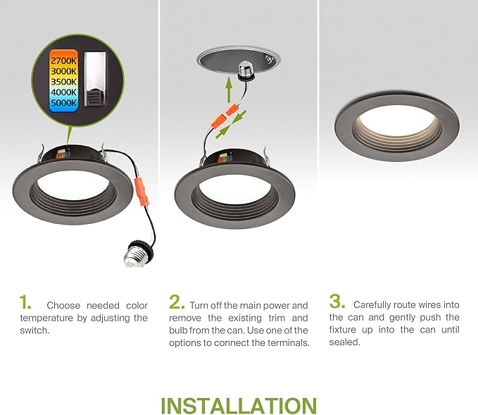 ASD 6 Pack Bronze 4 Inch Retrofit LED Recessed Light - 10W 2700K-5000K 849LM Retrofit LED Recessed Lighting 4 Inch, Dimmable Bronze Recessed Lights, Wet Rated Baffle Trim Can Lights, ETL, Energy Star