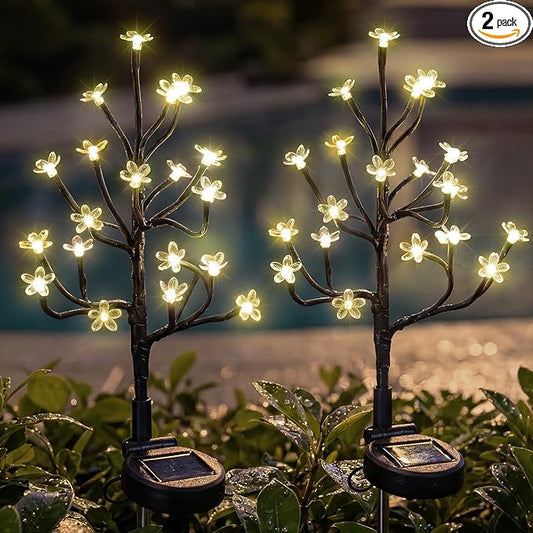 Solar Garden Lights Outdoor Waterproof,Garden Decor Solar Flowers For Outside Decorative,2Pack 2Modes Solar Powered Fairy Outdoor Decorations for Yard Patio Pathway, Gardening Gifts Mothers Day