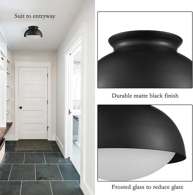Moose Black Semi Flush Mount Ceiling Light Fixture Modern Ceiling Light for Bedroom Living Room Entryway Hallway