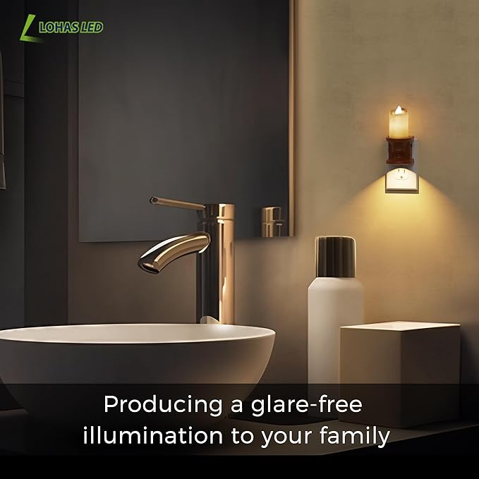 L LOHAS LED Night Light,[2-Pack] Flameless Candle Night Light with 3 Lighting Model, Dusk to Dawn Sensor,Brightness Adjustable,3000K Soft White,Vintage Nightlight for Middle Age Decor