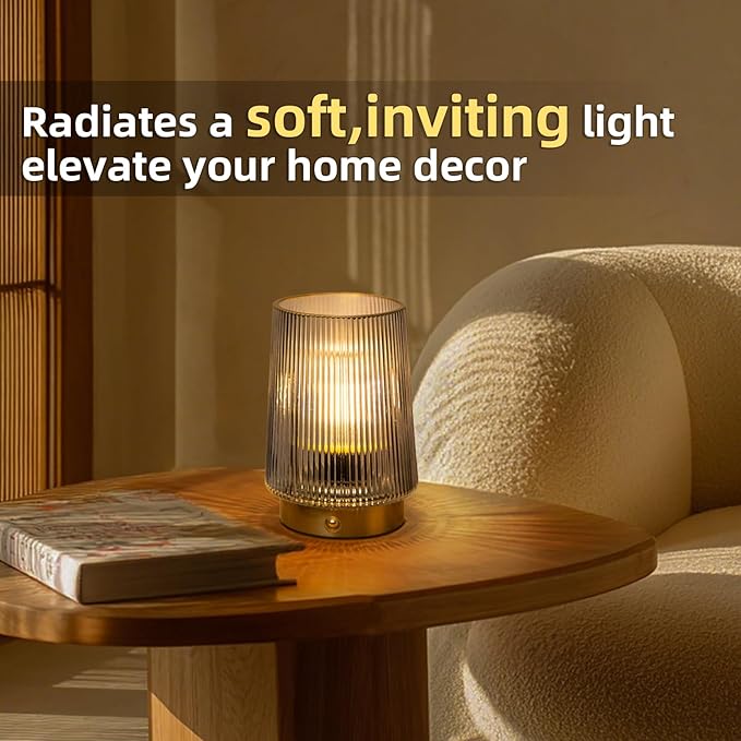 MJ Cordless Lamps Rechargeable Battery Operated Lamp Glass Table Lamp Portable Dimmable Brightness Adjust Decorative Dimmable Beside Small Lamp for Home Decor Livingroom Bedroom Kitchen Bathroom Grey