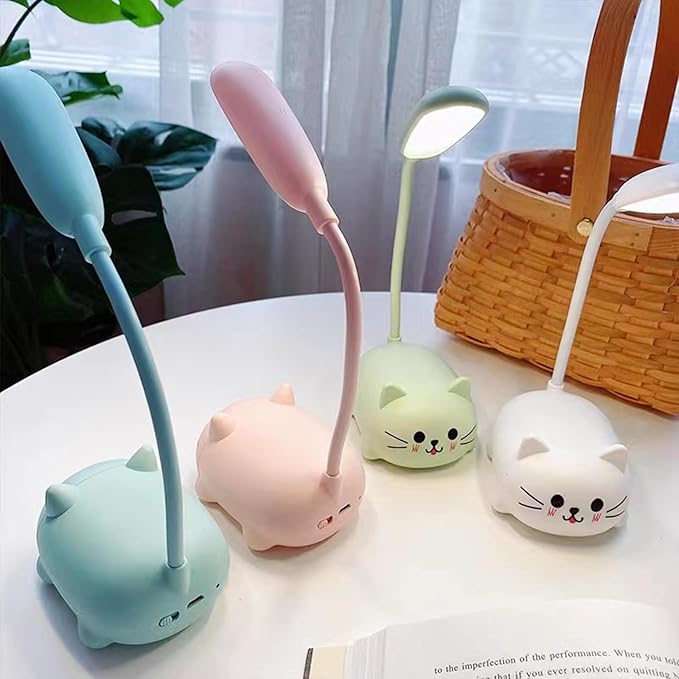 Neioaas LED Desk Lamp for Kids, Cute Cat Lamp USB Rechargeable Reading Light,Portable LED Table Light, Flexible Gooseneck Eye-Care Cartoons Small Desk Lamp Girls Gifts (Blue)
