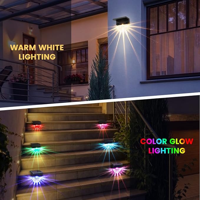 Solar Deck Lights Outdoor - 8 Pack Solar Step Light CIYOYO Waterproof Fence Lights for Patio Stairs Post Pathway Porch Driveway Yard Garden Decor, Warm White/LED Color Glow Lighting