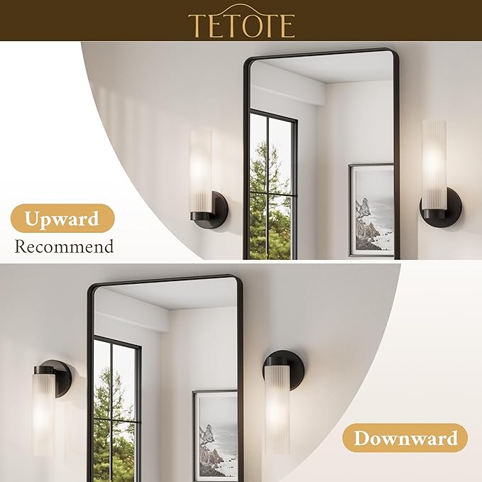 TETOTE Black Wall Sconce Modern Bathroom Wall Light Fixtures Farmhouse Wall Lights with Frosted Glass Shade for Mirror Bedroom Living Room