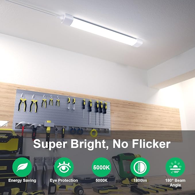 Under Cabinet Lighting 1.4FT 5000K Linkable Closet Plug in Lights, 16W 1800LM LED Light Bar for Room Office Garage Shop Bathroom Workbench, IP66 Waterproof