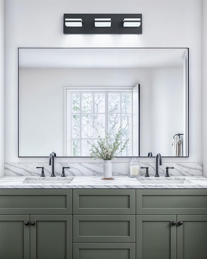 VONLUCE Bathroom Vanity Light Fixture, 3-Light Modern LED Vanity Lights, 3CCT Adjustable Bathroom Light with Memory Function Rotatable Shades, 18" Wall Lighting Fixture Over Mirror, Matte Black