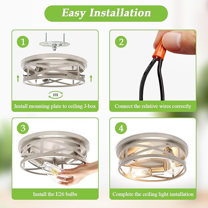 3-Light Flush Mount Ceiling Light Fixture, Farmhouse Ceiling Lights for Kitchen, Modern Black Close to Ceiling Light for Hallway Bedroom Balcony Porch Stairway, E26 (Silver, 1 Pack)