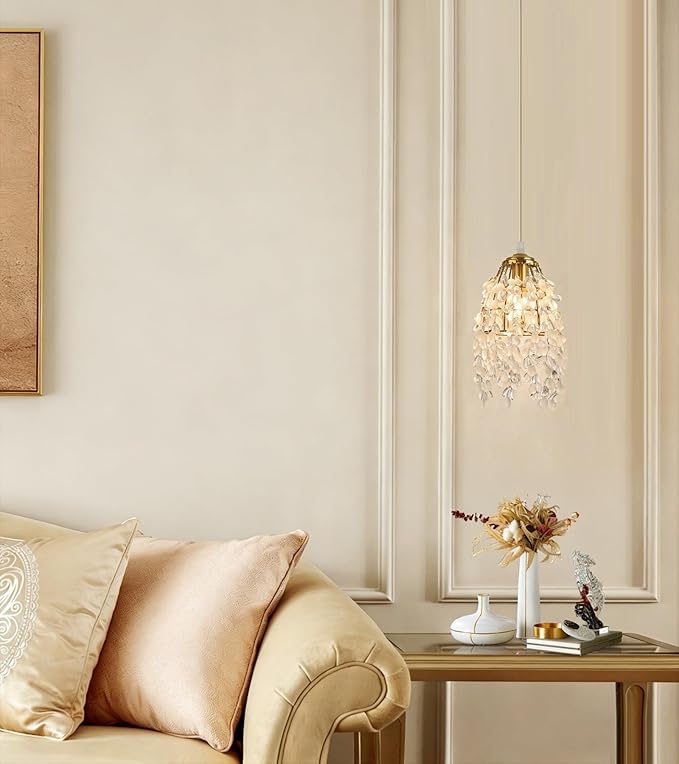 Surpars House Elegant Mini Chandelier Plug in Crystal Pendant Light,Golden (Plug in Style C)