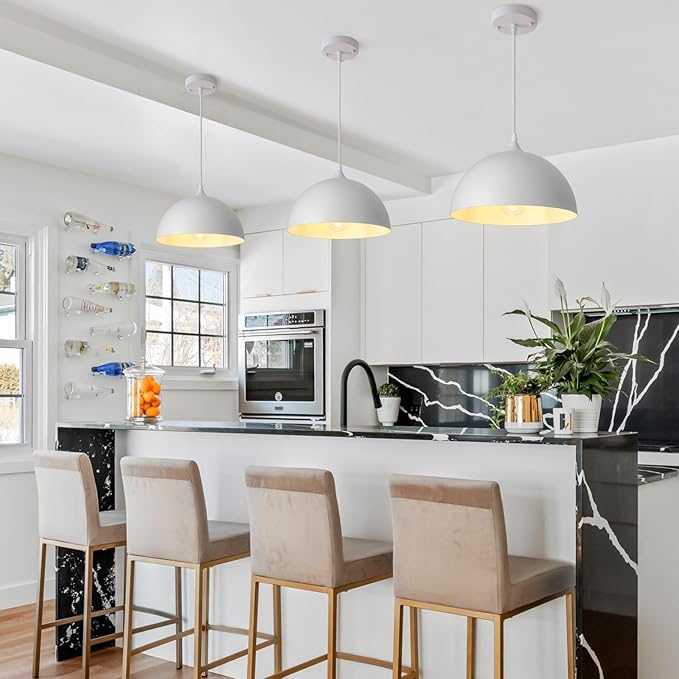 White Pendant Light 3 Pack,11.8 Inch Industrial Pendant Lights Adjustable Height, Farmhouse Pendant Lighting for Kitchen Island for Dining Room, Bedroom, Barn