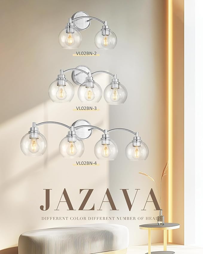 4-Light Bathroom Light Fixture, Brushed Nickel Vanity Light Over Mirror, Globe Glass Wall Sconce, VL02BN-4