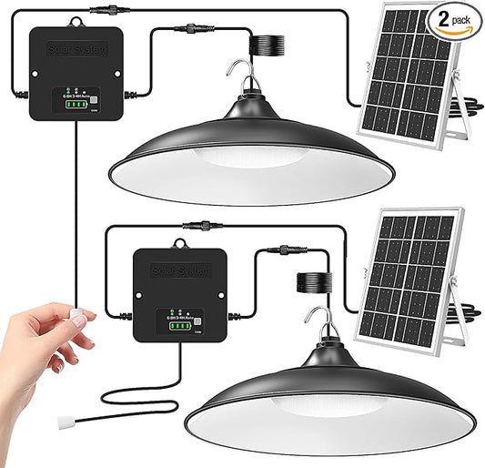 Solar Shed Light Indoor Outdoor, 2000LM Daytime Available Pendant Light with Pull String, Dusk to Dawn, 3 Lighting Modes Solar Lights Indoor, IP65 Waterproof for Barn, Gazebo, Shop, Garage