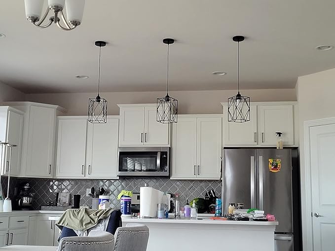 HMVPL Farmhouse Pendant Light Fixtures, Set of 2 Black Farmhouse Hanging Chandelier Lights with Glass Shade, Mini Industrial Ceiling Lamp for Kitchen Island Dining Room Over Sink Hallway Bedroom