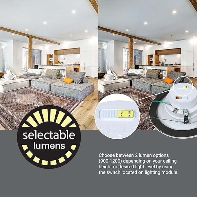 HALO RL 5/6 in LED Recessed Light Retrofit Selectable CCT 2700K, 3000K 3500K 4000K 5000K Dimmable Dim to Warm 900/1200 Lumens Wet Location Indoor Outdoor Ceiling Downlight RL56LS9FSD2W1EWH
