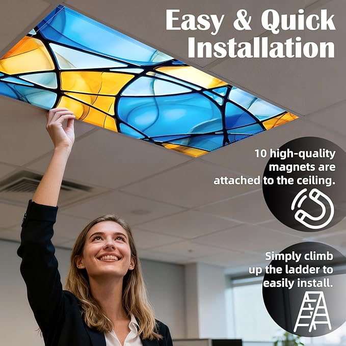 Fluorescent Light Covers - Classroom Covers for Ceiling Lights, 1 PCS 4 x 2 Feet Magnetic Light Filters, Classroom, Office Decor (Colorful art)