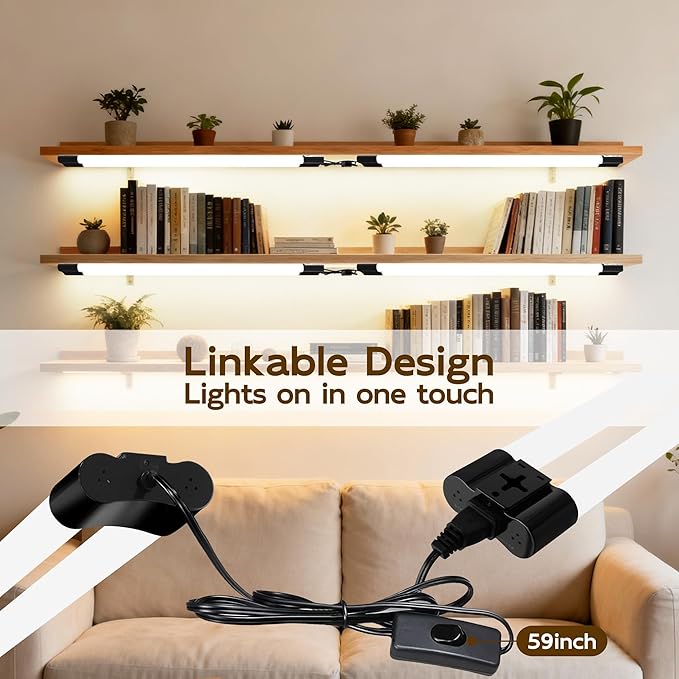 hykolity 2 Pack LED Shop Light, 2FT 22W [200W Equivalent], 2400lm, 5000K Daylight, with Plug,Linkable Led Garage Ceiling Lights, Workshop,Hanging or Surface Mount, Black