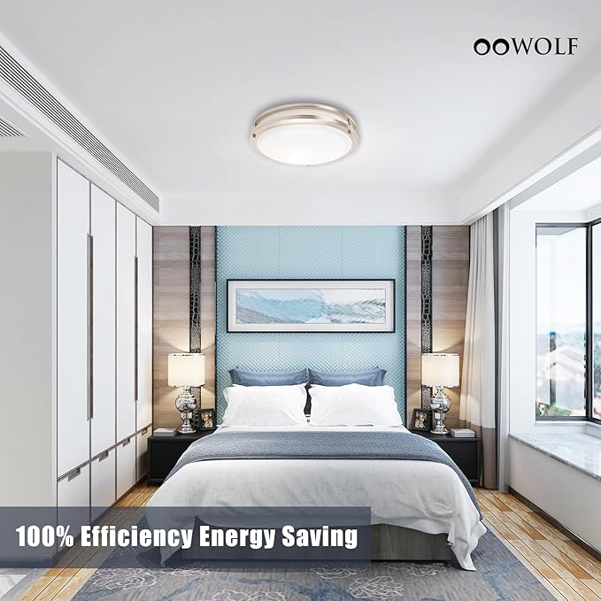 OOWOLF 36W Flush Mount Ceiling Light Fixture, Dimmable & 5CCT Ceiling Light, 3000K 3500K 4000K 5000K 6000K Warm White/Daylight/Cold White Adjustable Ceiling Lamps Brushed Nickel, 12Inch
