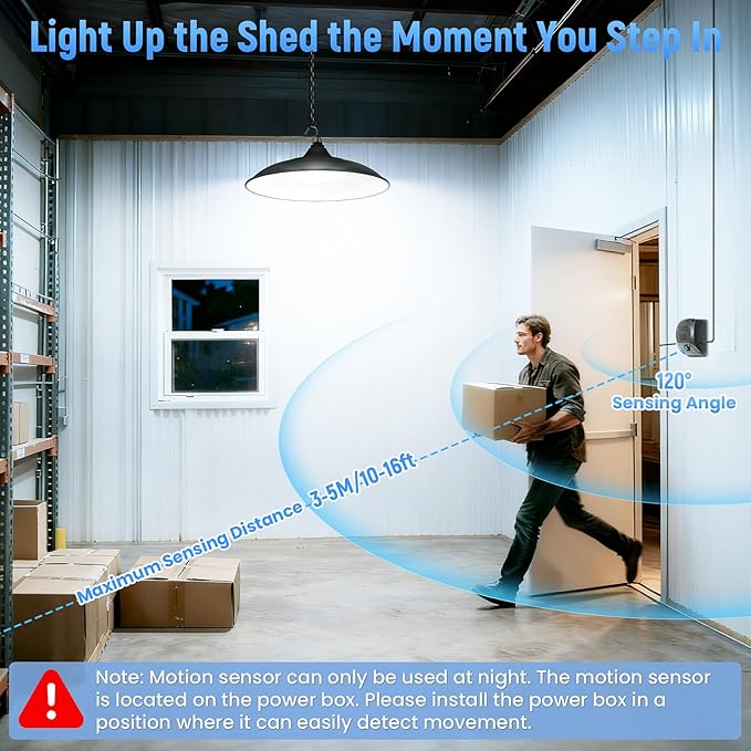 Solar Shed Light Indoor Outdoor, 2Pack 2000LM Motion Sensor Pendant Light, Daytime Available Solar Indoor Lights with 4 Lighting Modes Remote Control for Barn, Patio, Gazebo, Shop, Garage