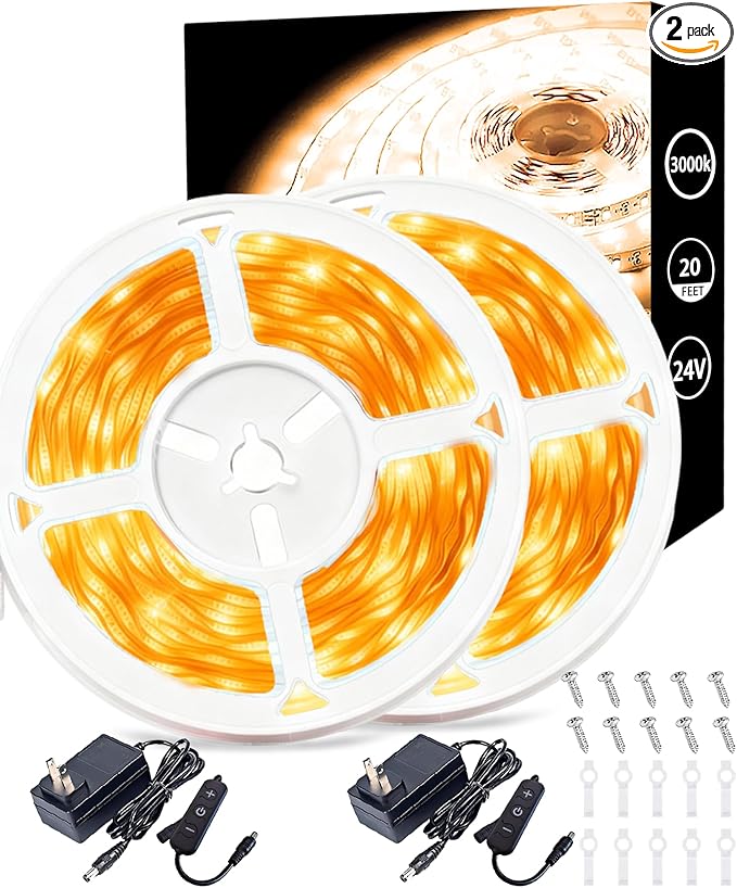 2 Set 10 FT Warm White Led Lights Strip Rope Lights for Housewarming Party Indoor Decor Cuttable Strip Lights for Baby Room Bedroom Living Room Kitchen Ceiling Wall Vanity Mirror Decoration