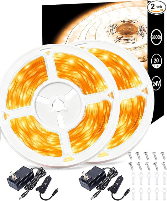 2 Set 10 FT Warm White Led Lights Strip Rope Lights for Housewarming Party Indoor Decor Cuttable Strip Lights for Baby Room Bedroom Living Room Kitchen Ceiling Wall Vanity Mirror Decoration