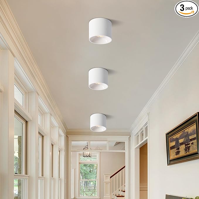 Ceiling Light Fixture, Flush Mount Dimmable Ceiling Lights, Modern LED Cylinder Ceiling Light Spot Lights Indoor for Living Room Hallway Entryway Kitchen, 3000K, White, 3 Pack