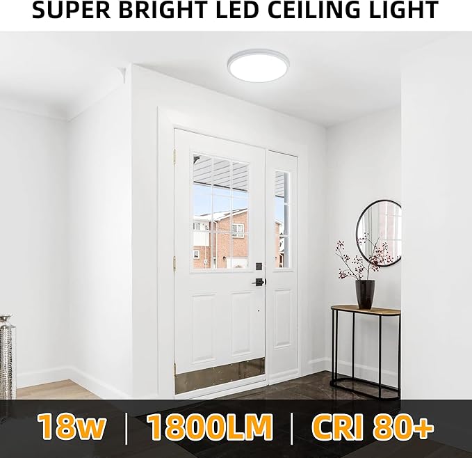 Hlite 4pack 9 Inch Flush Mount LED Ceiling Light Fixture,18W 1800LM Super Slim Light Fixtures Ceiling Mount 3000K/4000K/5000K 3CCT Selectable,Light Fixtures for Kitchen,Bedroom (White)