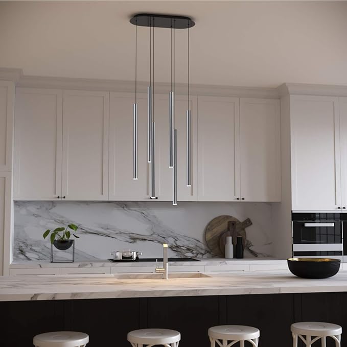 CANALIS 6 Mini Pendant Lighting Nickel - LED Hanging Light Fixture for Kitchen Island, Bar, Foyer - Cluster Pendants - Dimmable, Adjustable Wire, Lamp Bulb Included