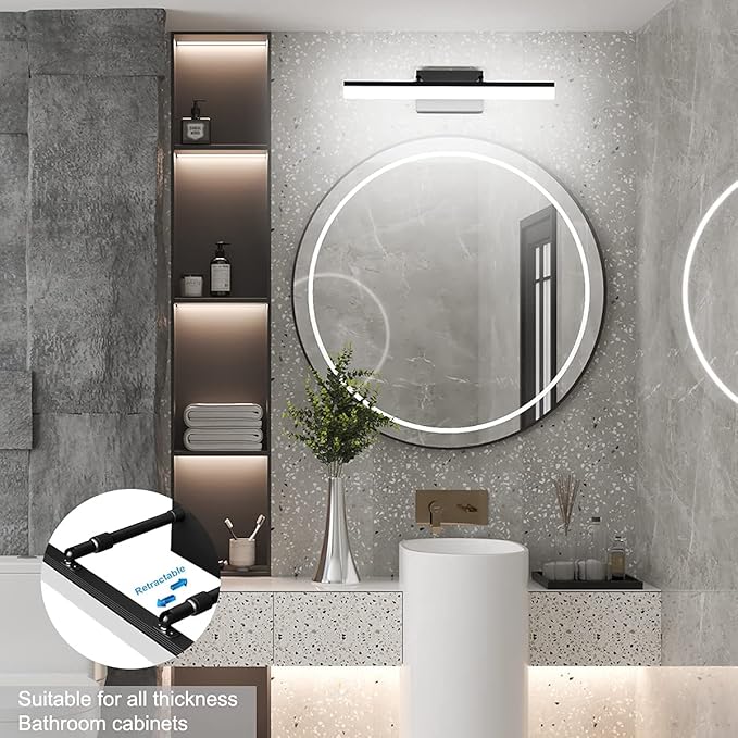 Aipsun 19.7 inch Modern Black Vanity Light Adjustable LED Bathroom Light Fixture Over Mirror Rotatable Vanity Lighting 5500K