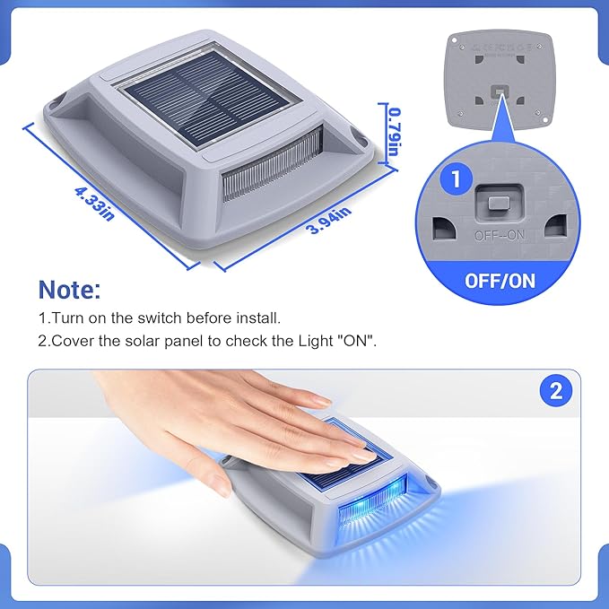 Solar Dock Lights Outdoor 16 Pack, IP68 Waterproof Solar Powered Driveway Lights, Driveway Marker Deck Lights for Steps Pathway Walkway Sidewalk Pool Garage Stair Marine (Blue)