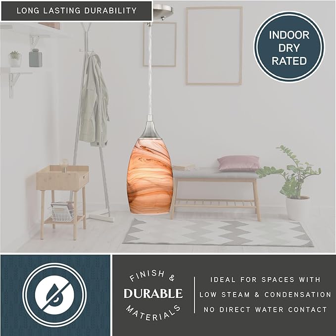 VAXCEL Milano Satin Nickel Mini Pendant Ceiling Light Amber Swirl Glass