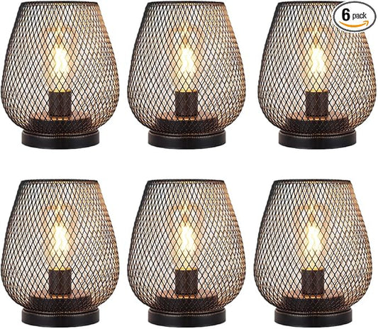 JHY DESIGN 6PCS Metal Cage LED Lantern Battery Powered Lamp Vintage Cordless Accent Light Great for Weddings Parties Patio Bedroom Living Room Yard Events for Indoors Outdoors