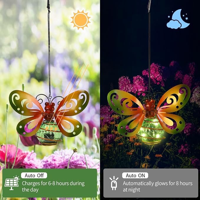 Butterfly Garden Decor with Bouncy Springs Fairy Lights Birthday Gifts for Women Mom Grandma,Hanging Solar Lights Outdoor Waterproof Metal Solar Decoration Outside for Yard, Patio, Backyard, Porch
