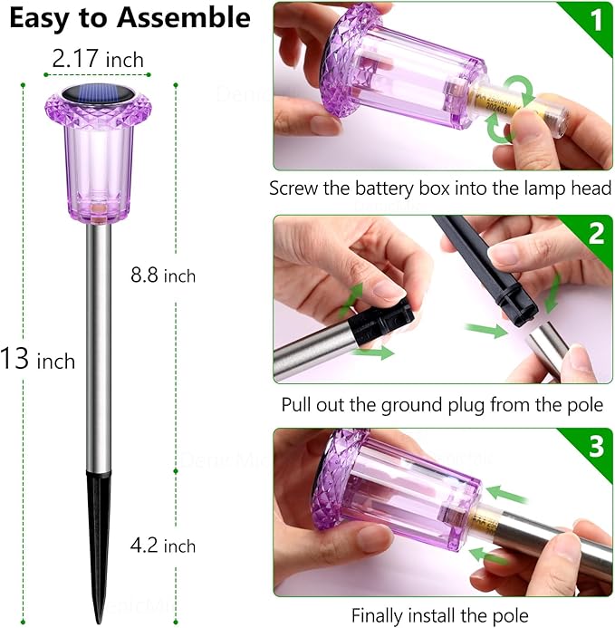 DenicMic Halloween Solar Lights Outdoor 15 Pack Waterproof Purple LED Stainless Steel Stake Outside Lights for Yard Pathway Garden Driveway Walkway Landscape Path Halloween Decorations Outdoor