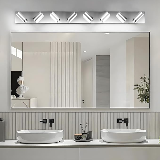 IZORRO LED Modern Bathroom Lights Fixtures(8-Light,Dimmable,360°Rotate),Chrome Acrylic Wall Lighting,Vanity Lights for Bathroom Over Mirror - 6000k 48In （No Assembly Required）