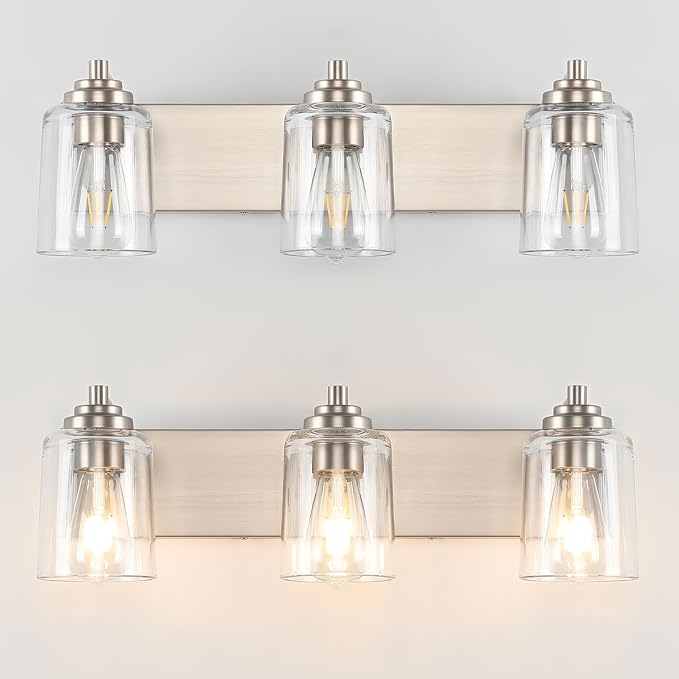 SOLFART Brushed Nickel Vanity Light Bathroom Light Fixtures Over Mirror 3 Light Bathroom Lights for Mirror Bathroom Vanity Lighting